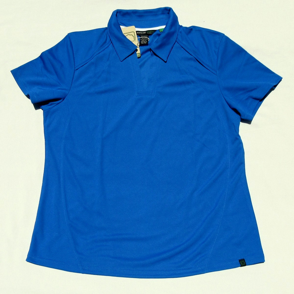 NWT North End Sport ECO Womens XL V-Neck UV-Protection Polo Blue Golf Shirt New